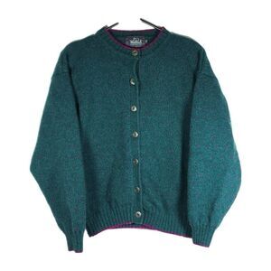 Woolrich Women's VTG Sz M Wool Blend Green Red Button Crewneck Cardigan Sweater